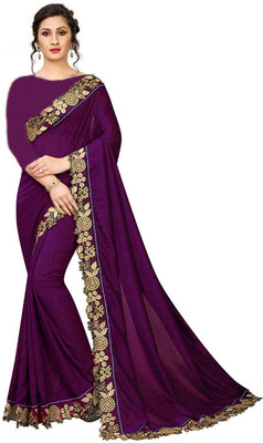 Tirth International Embroidered Bollywood Net Saree(Purple)