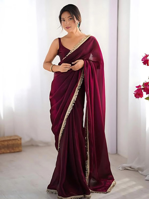 Elder Solid/Plain Bollywood Chiffon, Satin Saree(Magenta)