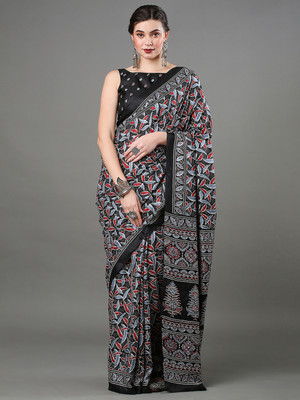 Divastri Digital Print Chanderi Silk Blend Saree(Black)