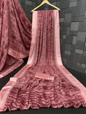 fashionfever Printed Bollywood Georgette, Satin Saree(Pink)