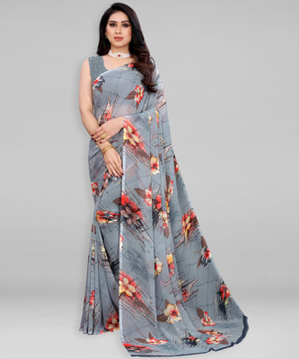 SIRIL Floral Print Daily Wear Georgette Saree(Grey)