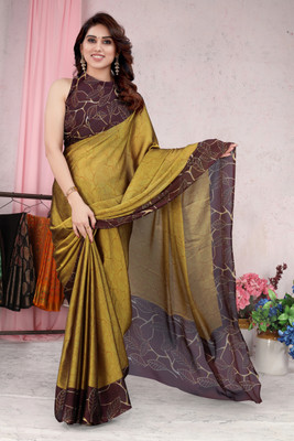 MIRCHI FASHION Solid/Plain Daily Wear Chiffon, Georgette Saree(Mustard, Brown)