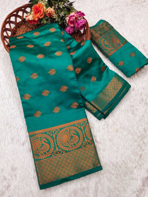 GOGAJI COLLECTION Woven Banarasi Jacquard, Art Silk Saree(Green)