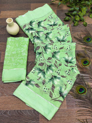 Anand Sarees Printed Saree with Attached Blouse Georgette, Satin Saree(Light Green)