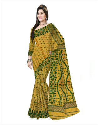 Pradip Fabrics Self Design Handloom Cotton Blend Saree(Yellow)