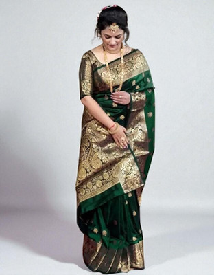 fFASHION Embellished Banarasi Art Silk, Cotton Silk Saree(Green)