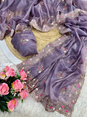 RAGISHA ENTERPRISE Embroidered Bollywood Organza Saree(Purple)