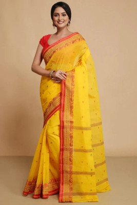 Sutayan Woven Tant Pure Cotton Saree(Yellow)