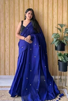 Maku Self Design, Solid/Plain Handloom Pure Cotton, Polyester Saree(Blue)