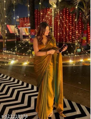 Shirodhari Solid/Plain Bollywood Chiffon Saree(Gold)