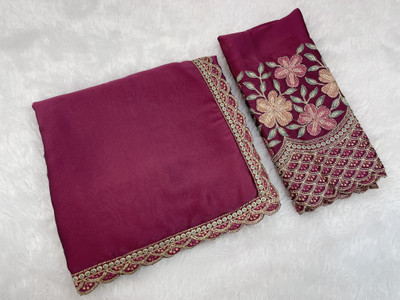 K 5 FASHION Embroidered Bollywood Chiffon Saree(Magenta)