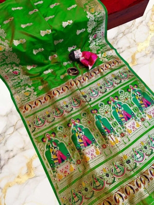 Indesa Woven Banarasi Art Silk Saree(Green)