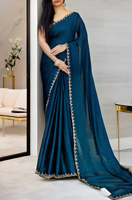 harshit designer Embroidered Daily Wear Georgette Saree(Blue)