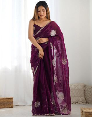 Tasrika Embroidered Bollywood Chiffon Saree(Purple)