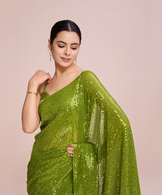 Clemira Embellished Bollywood Georgette Saree(Light Green)