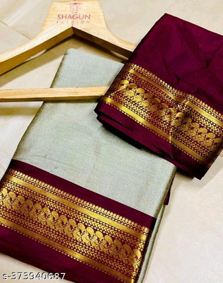 Paithani Woven Banarasi Pure Silk Saree(Grey, Maroon)