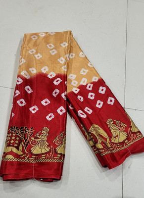 S.R.TEXTILES Printed Bollywood Crepe, Silk Blend Saree(Cream, Red)