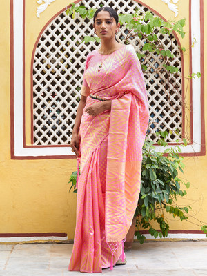 Janasya Woven, Self Design Banarasi Silk Blend Saree(Pink)