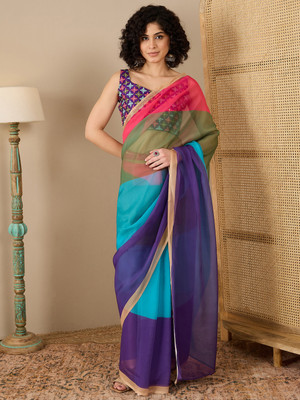 Divastri Solid/Plain Bollywood Organza Saree(Multicolor)