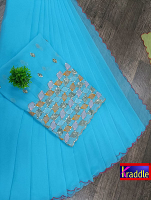 kraddle Embroidered Daily Wear Georgette Saree(Light Blue)