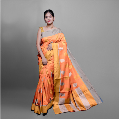 Spewim Woven Banarasi Cotton Silk Saree(Orange)