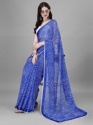 Classy Moda Printed, Striped Bollywood Georgette Saree(Blue)