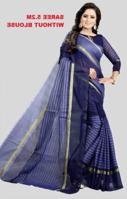 Saadhvi Self Design Kalamkari Cotton Blend Saree(Dark Blue)