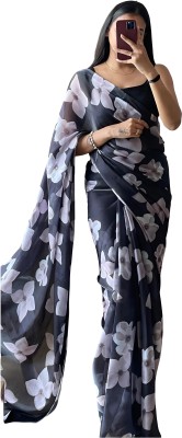 Sidhidata Floral Print, Digital Print Bollywood Georgette Saree(Black)