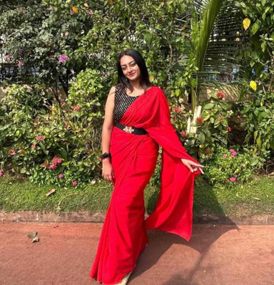 kashvi sarees Solid/Plain Bollywood Georgette Saree(Red)