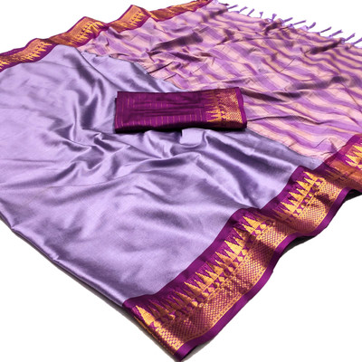 Sahajanand Woven Kanjivaram Cotton Silk Saree(Purple)