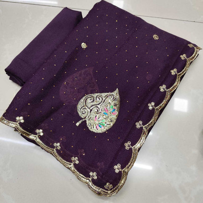 Sareez House Solid/Plain Bollywood Chiffon Saree(Brown)