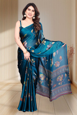 Yatay Floral Print, Printed Bollywood Chiffon, Georgette Saree(Blue)