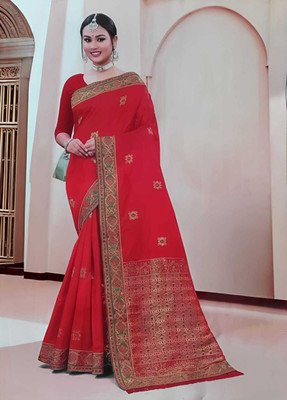 Kashvi Woven, Embroidered Banarasi Art Silk Saree(Pink)