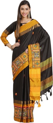 Divastri Self Design, Embroidered, Woven Bollywood Cotton Silk, Jacquard Saree(Black, Mustard)