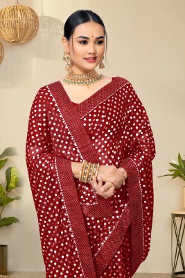 Krishna R fashion Applique Baluchari Lycra Blend Saree(Red)