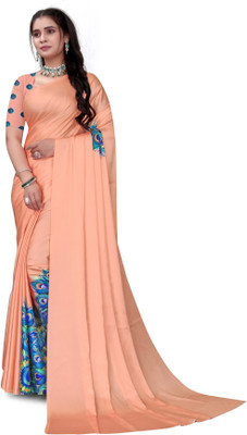Pemal Designer Digital Print Bollywood Crepe Saree(Orange)
