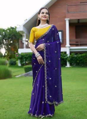 crazy clothe Embroidered Daily Wear Chiffon Saree(Blue)