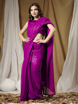 Bluebirdimpex Embellished Bollywood Georgette Saree(Pink)