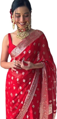 JATADHAR FAB Woven Ready to Wear Silk Blend Saree(Red)