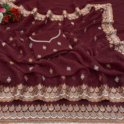Mikhushop Embellished Bollywood Organza Saree(Maroon)