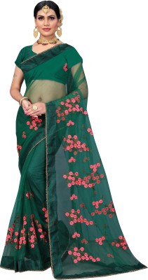 DWINIZAA STORE Embroidered Bollywood Net Saree(Dark Green)