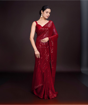 Bluebirdimpex Embellished Bollywood Georgette Saree(Maroon)