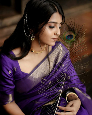 Shree Impex Self Design, Woven Kanjivaram Pure Silk Saree(Purple)