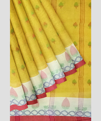 PRANATI ENTERPRISE Woven, Solid/Plain Tant Pure Cotton Saree(Yellow)
