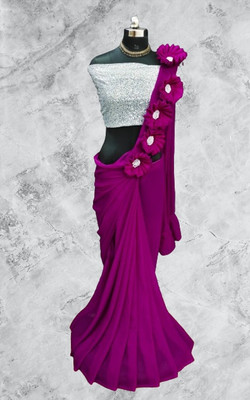 LD CREATION Self Design Bollywood Georgette Saree(Purple)