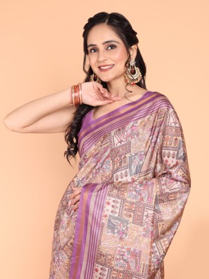 Divastri Geometric Print, Printed, Digital Print, Embellished Bollywood Silk Blend Saree(Purple)