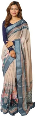 SVB Sarees Digital Print Bollywood Cotton Linen Saree(Multicolor)