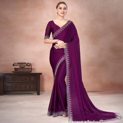 MAYRAAFASHION Embellished Bollywood Art Silk Saree(Purple)