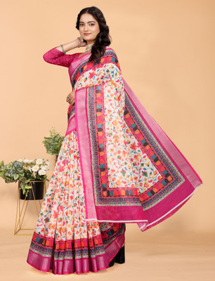 HouseOfCommon Printed Kanjivaram Pure Cotton, Cotton Linen Saree(Multicolor)