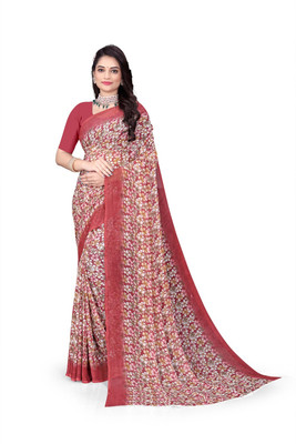 GHUNGHATREND Floral Print, Printed, Self Design, Solid/Plain Daily Wear Georgette Saree(Pink)